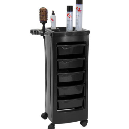 Carrello Styling per parrucchiere con ripiano porta spazzole e cinque cassetti
